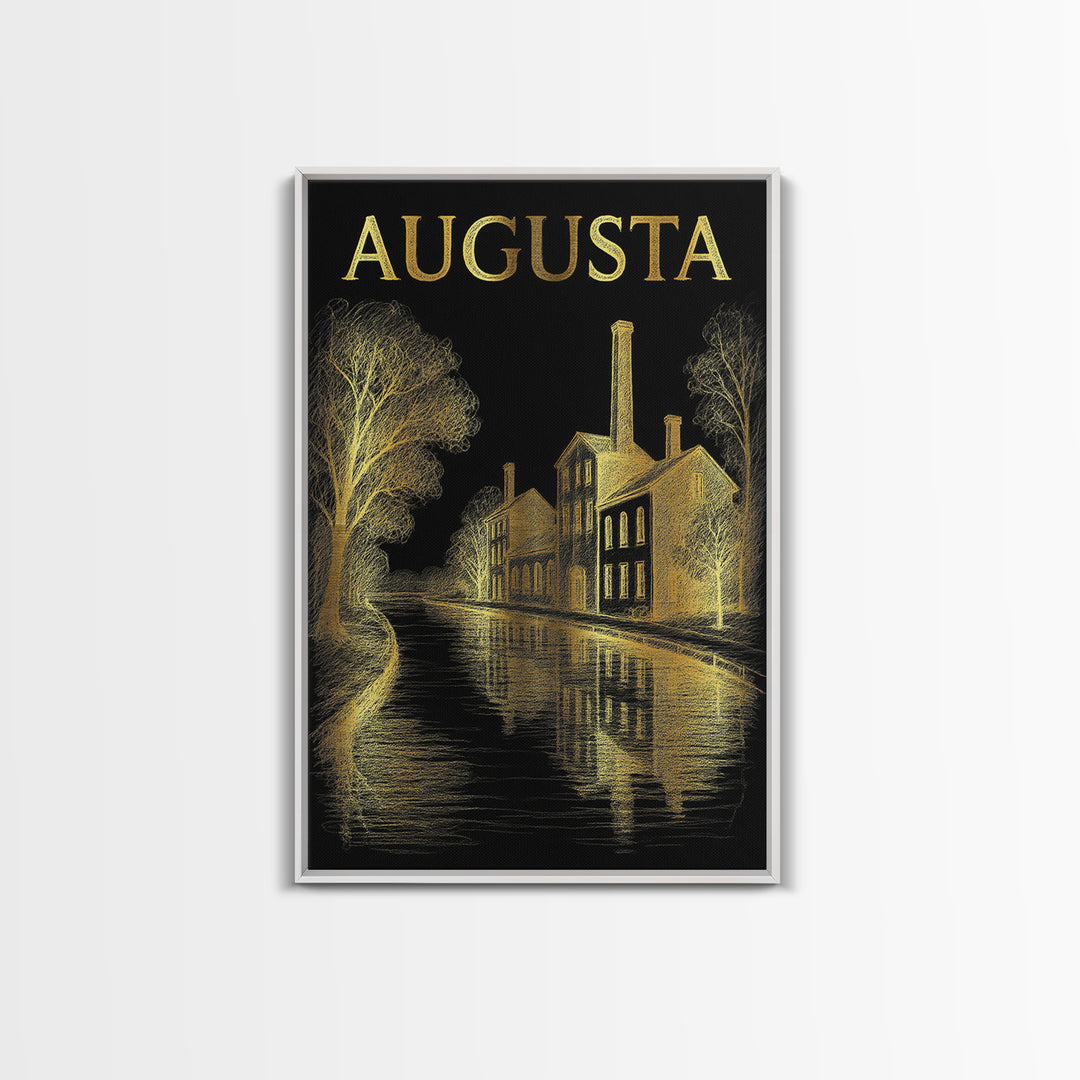 Augusta Georgia Travel Poster, Canvas Print, Elegant Gold City Art, Augusta Print, Watercolor Skyline Art, Travel Poster Set