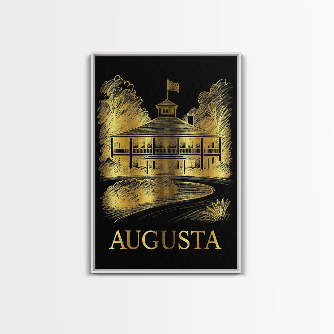 Augusta Travel Poster, Framed Canvas Print, Gold Sketch Wall Art, Augusta City Art, Wanderlust Decor, Travel Poster Art, Modern Wall Decor