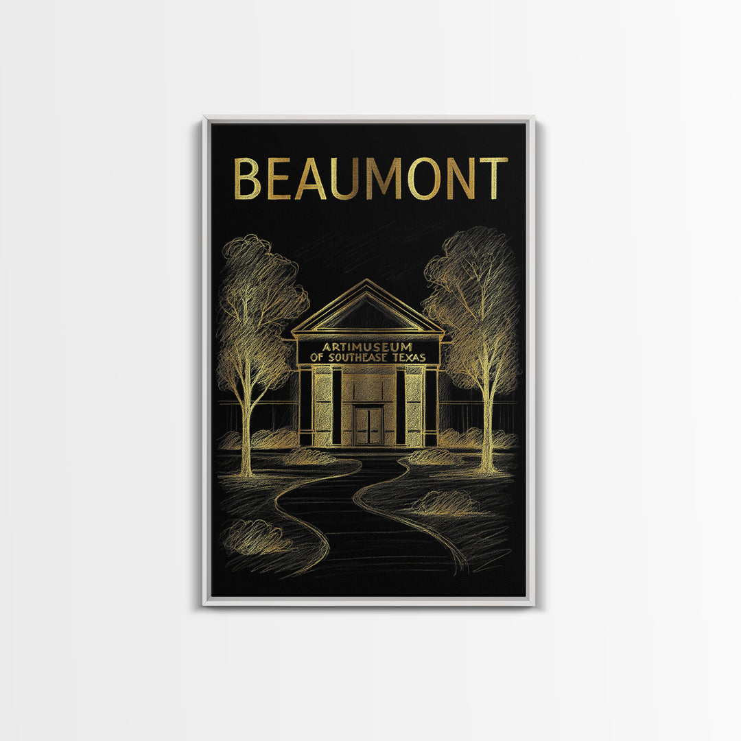 Beaumont Texas Travel Poster, Canvas Print, Gold Sketch Wall Art, Beaumont City Art, Wall Art, Travel Art Print, Wanderlust Decor