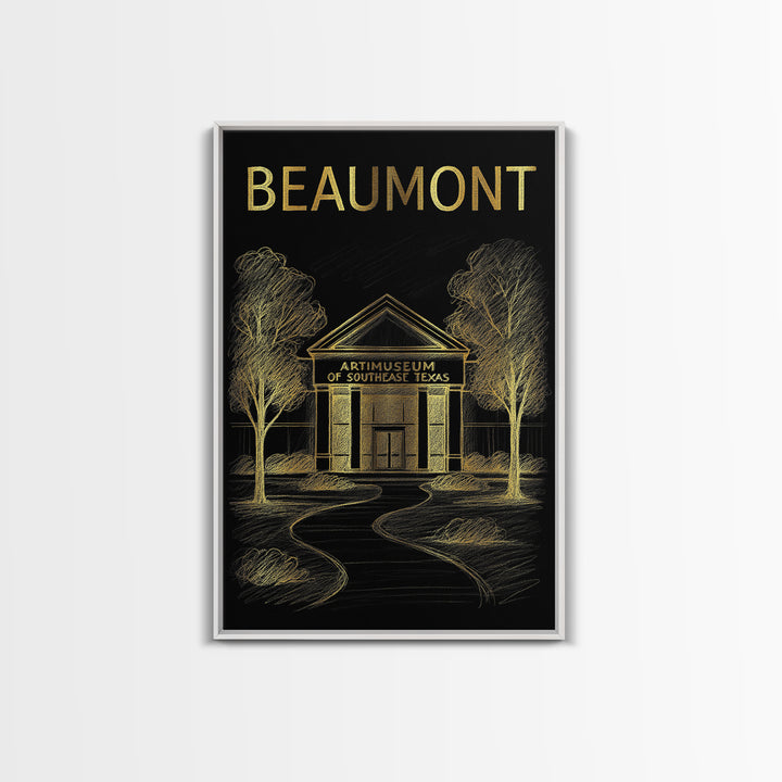 Beaumont Texas Travel Poster, Canvas Print, Gold Sketch Wall Art, Beaumont City Art, Wall Art, Travel Art Print, Wanderlust Decor
