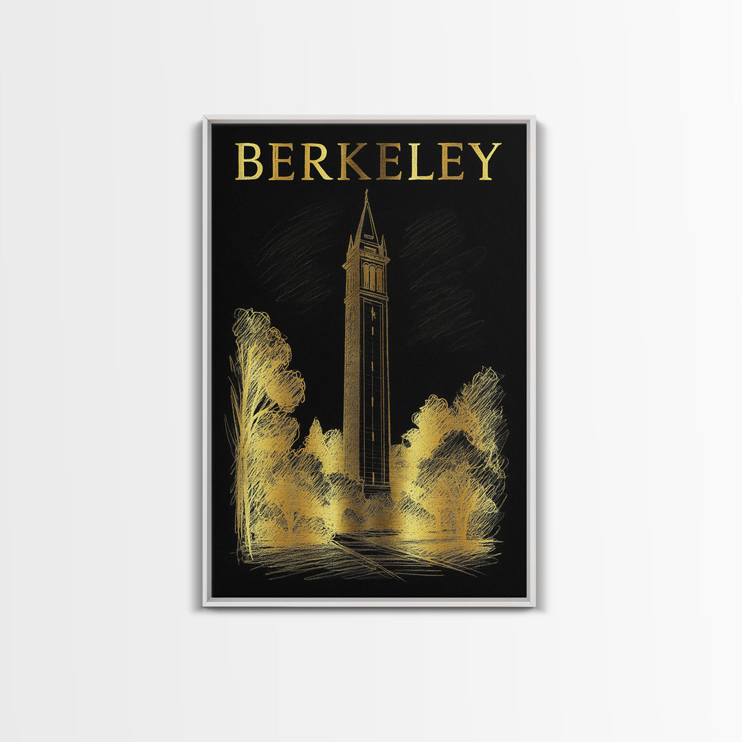 Berkeley California Travel Poster, Canvas Print, Black And Gold Line Art, Berkeley Wall Art, Retro Travel Print, Travel Poster Set