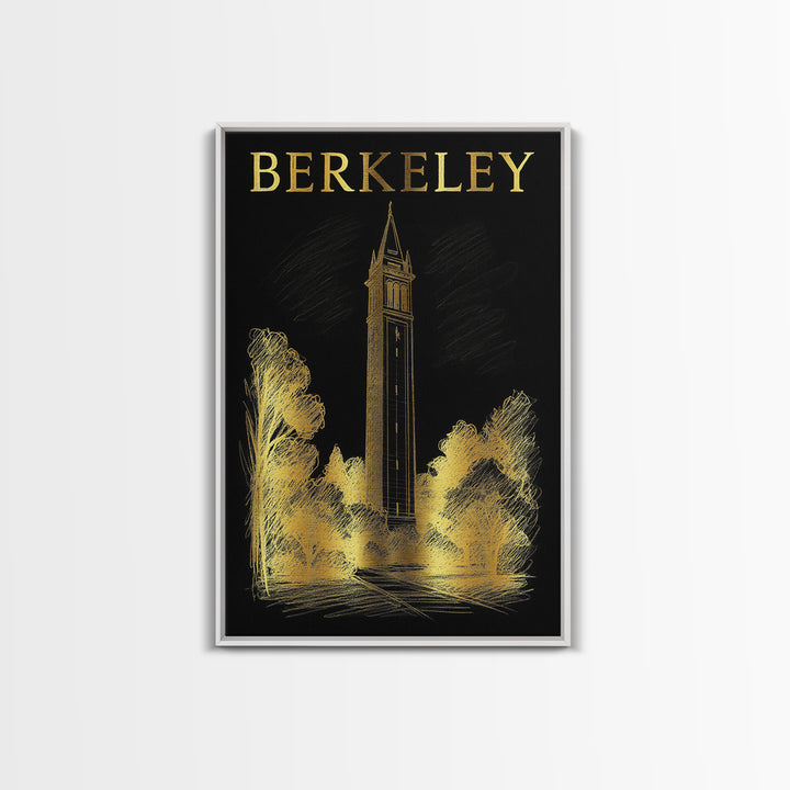 Berkeley California Travel Poster, Canvas Print, Black And Gold Line Art, Berkeley Wall Art, Retro Travel Print, Travel Poster Set