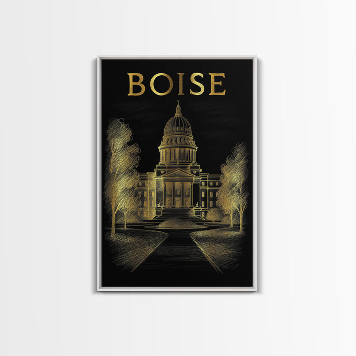 Boise Idaho Travel Poster, Canvas Print, Gold Sketch Wall Art, Boise Wall Art, Travel Poster Set, Vintage Travel Print, City Art Print