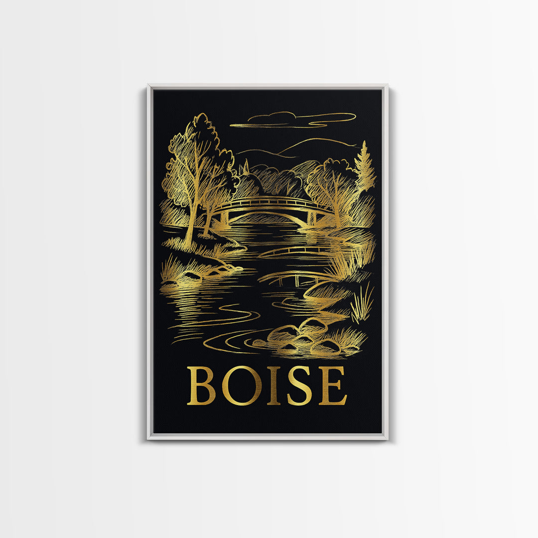 Boise Travel Poster, Canvas Print, Dark Background Poster Art, Boise Poster Print, Travel Wall Decor, Living Room Wall Art, Art Print