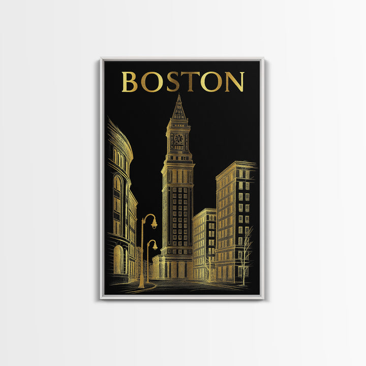 Boston Massachusetts Travel Poster, Canvas Print, Black And Gold Line Art, Boston Art Print, Wall Art, Fine Art Print, Wall Decor