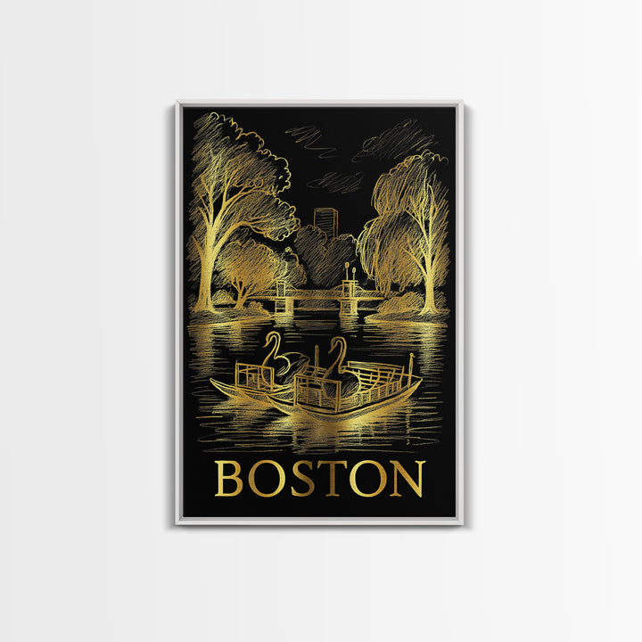 Boston Travel Poster, Canvas Print, Elegant Gold City Art, Boston Wall Art, Travel Poster Art, City Illustration, Travel Wall Decor