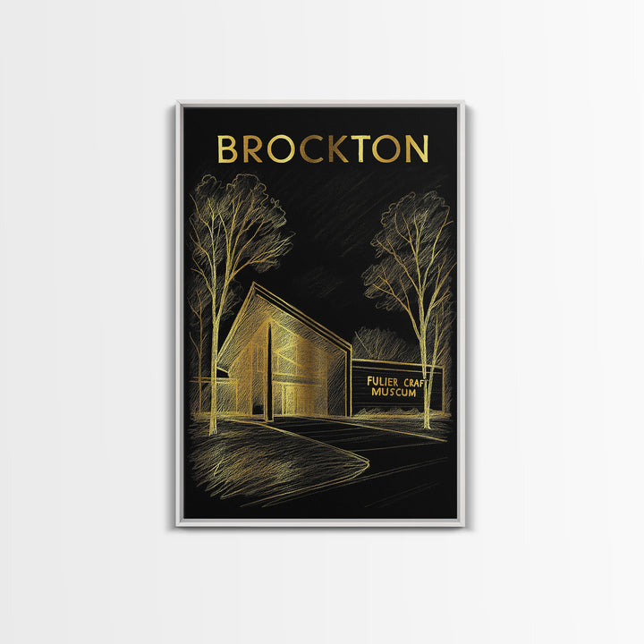 Brockton Massachusetts Travel Poster, Canvas Print, Elegant Gold City Art, Brockton City Art, Mid Century Wall Art, Vintage Travel Print