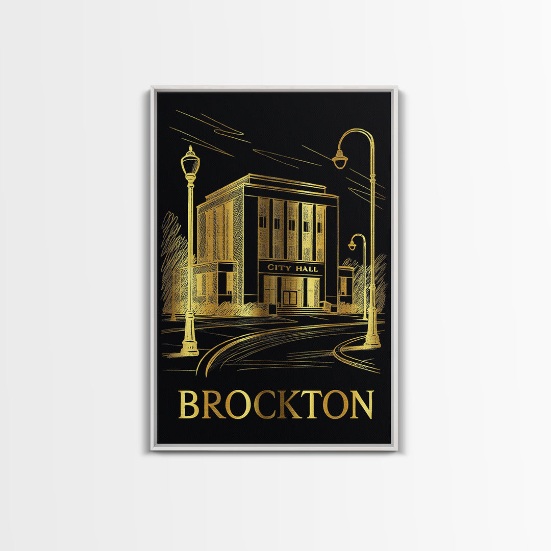 Brockton Travel Poster, Framed Canvas Print, Dark Background Poster Art, Brockton Travel Art, Mid Century Wall Art, Home Office Decor