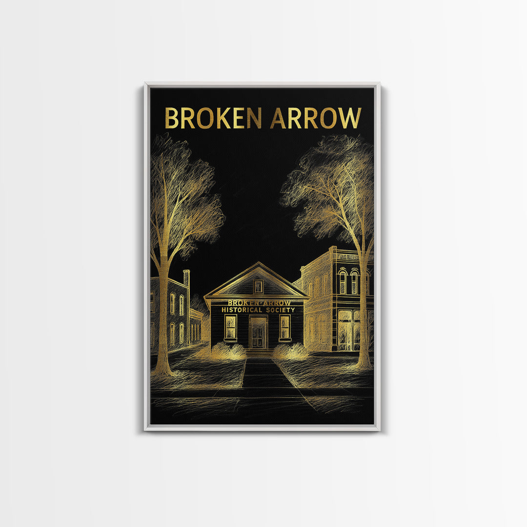 Broken Arrow Travel Poster, Canvas Print, Black And Gold Line Art, Broken Arrow Travel Art, Travel Wall Decor, City Travel Prints