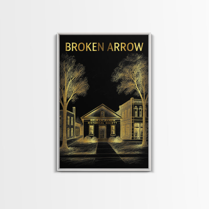 Broken Arrow Travel Poster, Canvas Print, Black And Gold Line Art, Broken Arrow Travel Art, Travel Wall Decor, City Travel Prints