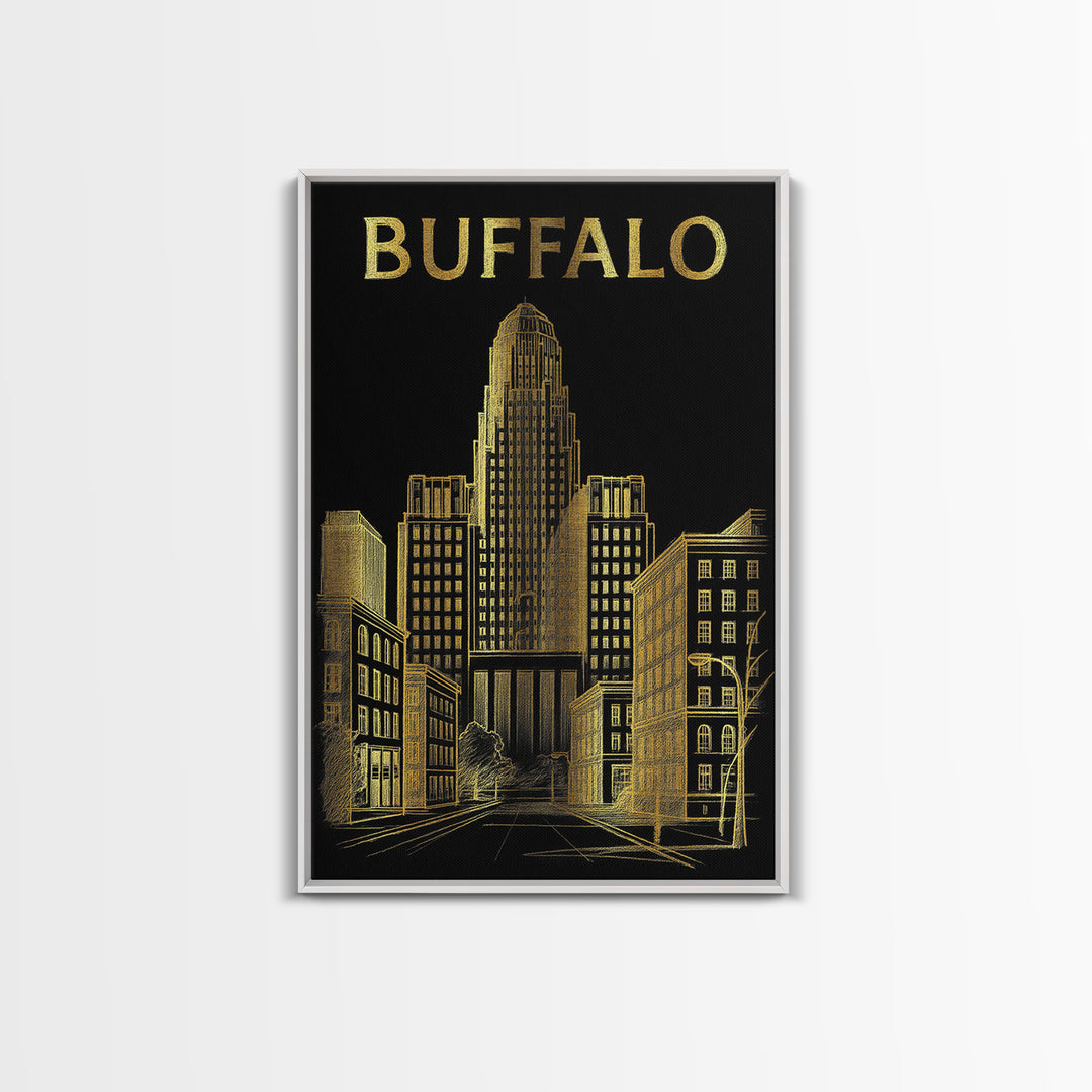 Buffalo New York Travel Poster, Canvas Print, Dark Background Poster Art, Buffalo Travel Art, Travel Poster Art, Wall Decor, Fine Art Print