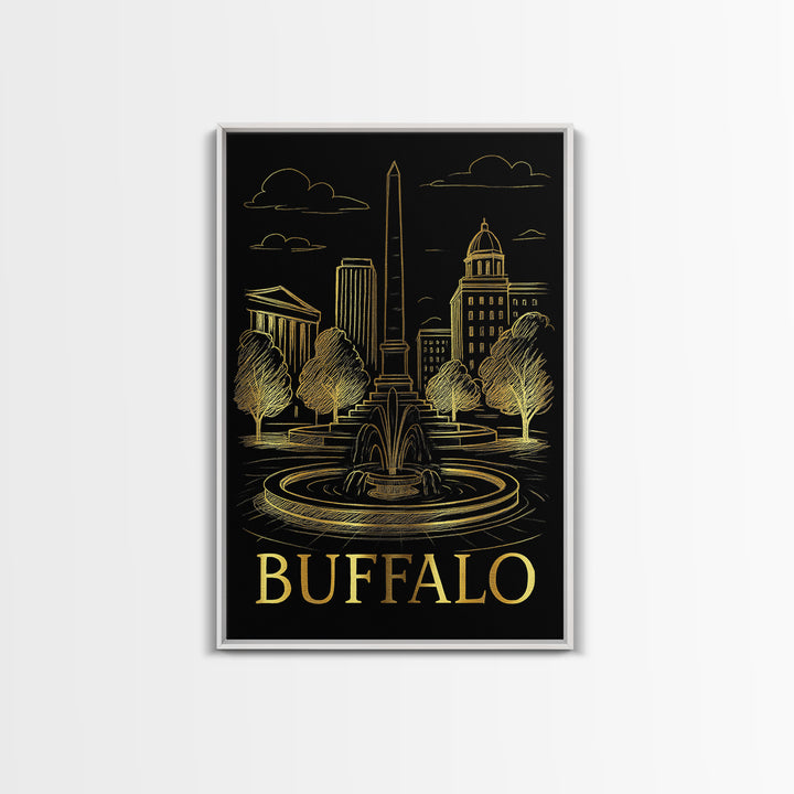 Buffalo Travel Poster, Framed Canvas Print, Dark Background Poster Art, Buffalo City Art, Home Office Decor, City Art Print, Travel Gift