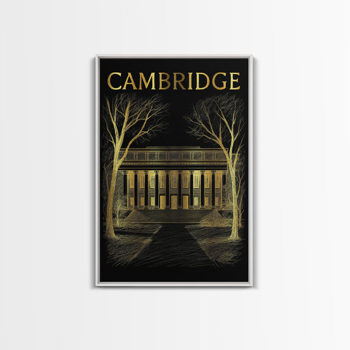 Cambridge Massachusetts Travel Poster, Canvas Print, Gold Sketch Wall Art, Cambridge Poster Print, Wall Decor, Travel Print, Poster Art
