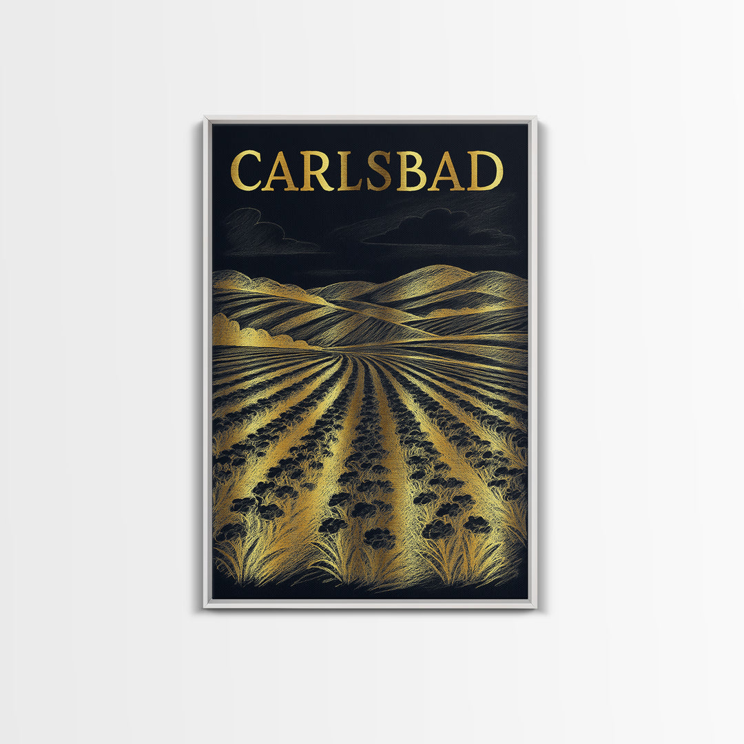 Carlsbad California Travel Poster, Canvas Print, Dark Background Poster Art, Carlsbad City Art, City Travel Prints, Eclectic Wall Decor