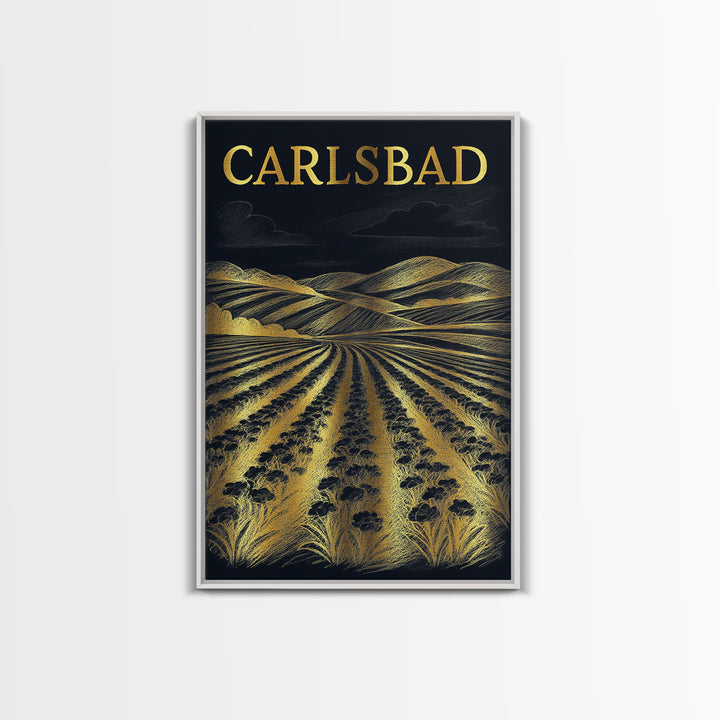 Carlsbad California Travel Poster, Canvas Print, Dark Background Poster Art, Carlsbad City Art, City Travel Prints, Eclectic Wall Decor