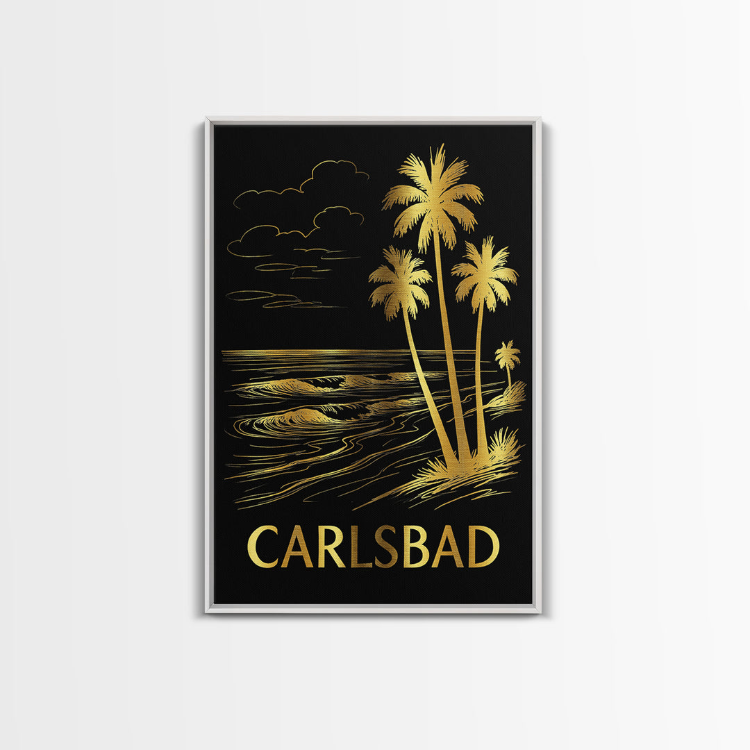 Carlsbad Travel Poster, Framed Canvas Print, Elegant Gold City Art, Carlsbad Art Print, Home Office Decor, City Travel Prints, Wall Art
