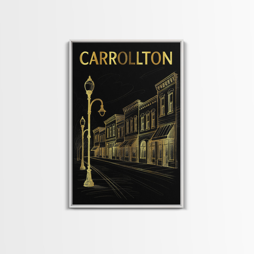 Carrollton Texas Travel Poster, Canvas Print, Gold Sketch Wall Art, Carrollton City Art, Travel Wall Art, Travel Poster Art, Office Decor