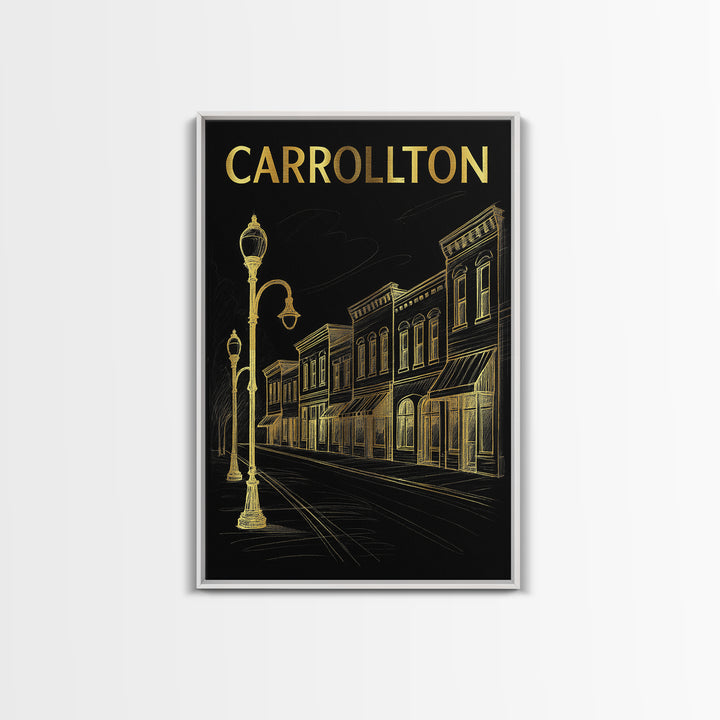 Carrollton Texas Travel Poster, Canvas Print, Gold Sketch Wall Art, Carrollton City Art, Travel Wall Art, Travel Poster Art, Office Decor
