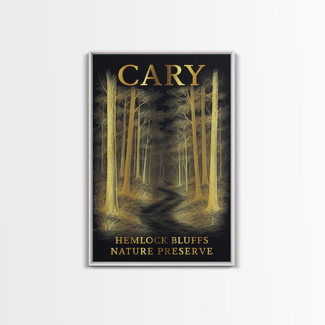 Cary North Carolina Travel Poster, Canvas Print, Black And Gold Line Art, Cary Travel Art, Vintage City Art, Travel Art Print, Wall Art