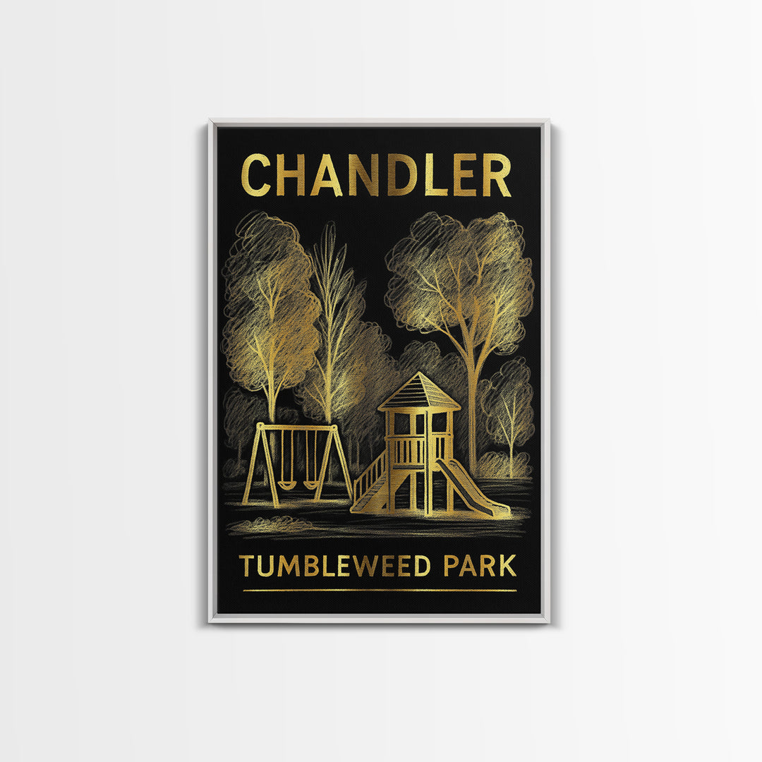 Chandler Arizona Travel Poster, Framed Canvas Print, Elegant Gold City Art, Chandler Travel Art, Retro Travel Print, Eclectic Wall Decor