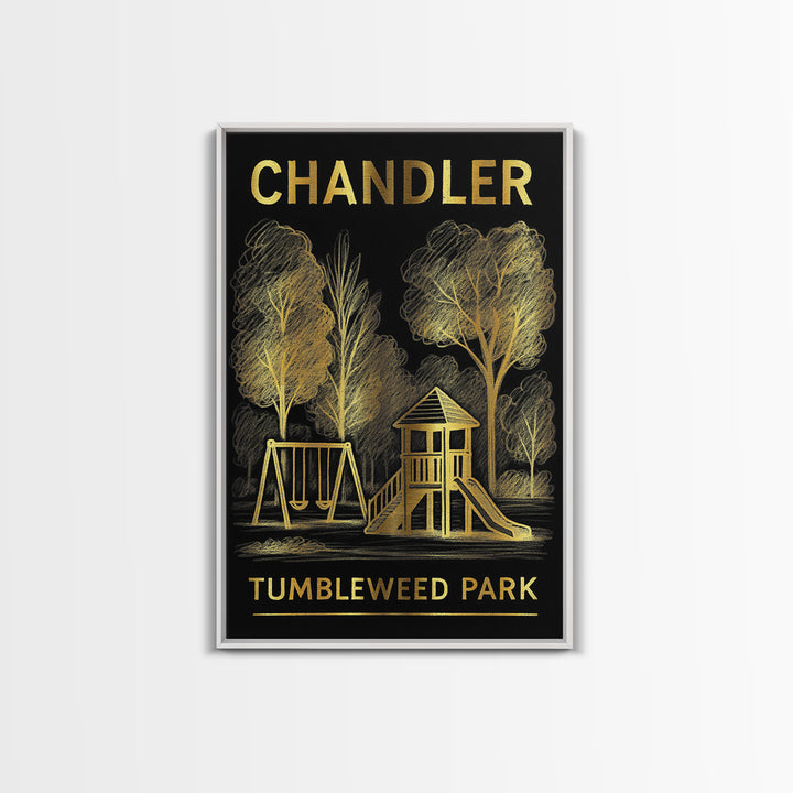Chandler Arizona Travel Poster, Framed Canvas Print, Elegant Gold City Art, Chandler Travel Art, Retro Travel Print, Eclectic Wall Decor
