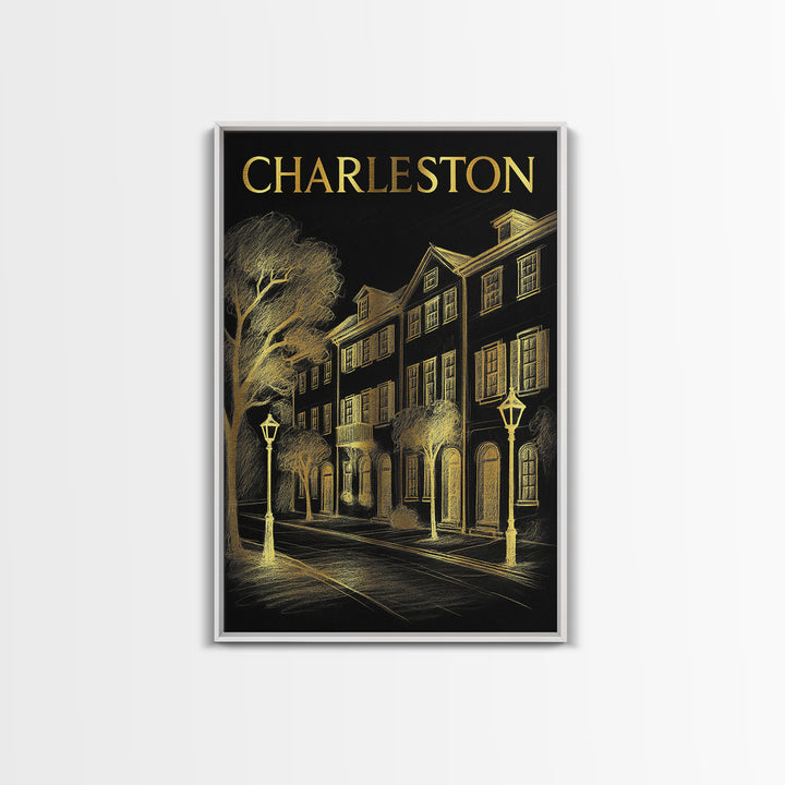 Charleston South Carolina Travel Poster, Canvas Print, Dark Background Poster Art, Charleston Art Print, Wall Art, Gift For Travelers
