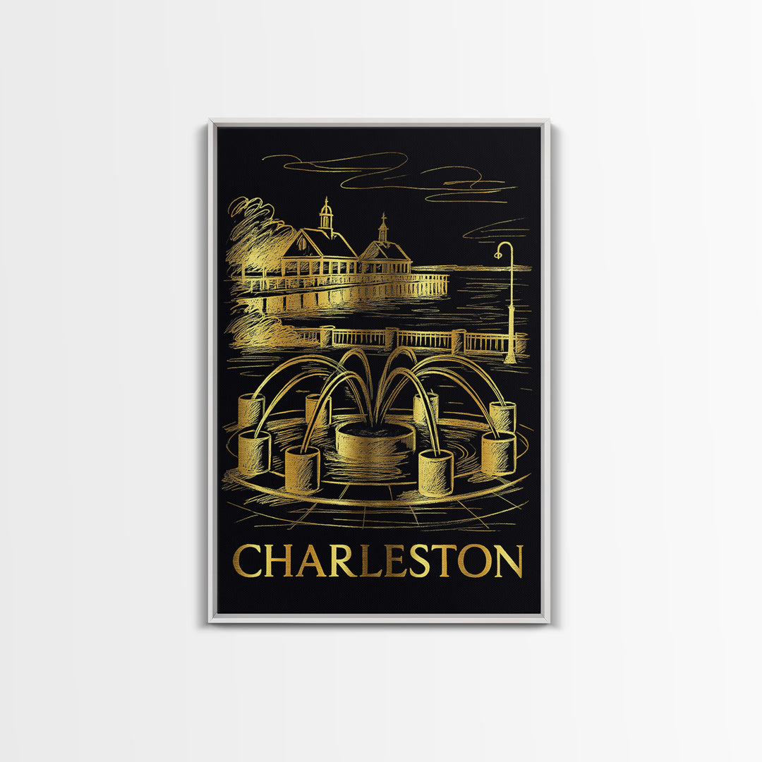 Charleston Travel Poster, Canvas Print, Dark Background Poster Art, Charleston Wall Art, Vintage Travel Art, Living Room Wall Art