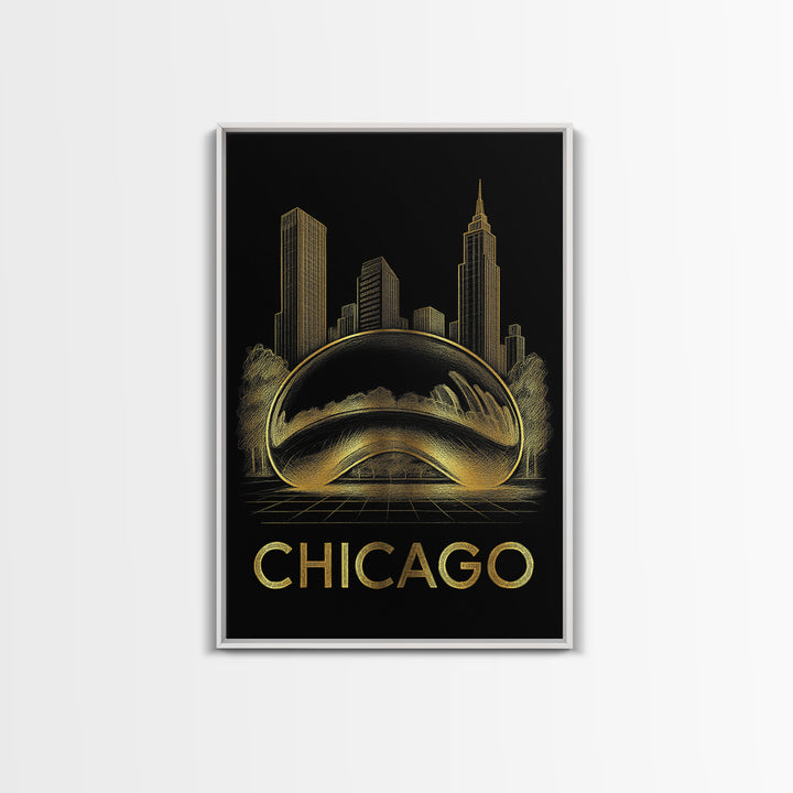 Chicago Travel Poster, Canvas Print, Gold Sketch Wall Art, Chicago Wall Art, Travel Art Print, Vintage City Poster, Gift For Travelers