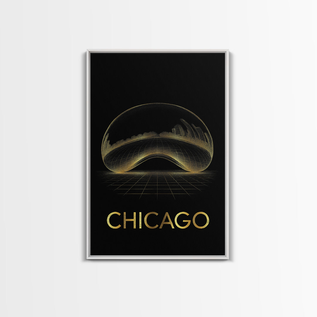 Chicago Travel Poster, Canvas Print, Gold Sketch Wall Art, Chicago Travel Art, Travel Art Print, Vintage Travel Art, Fine Art Print
