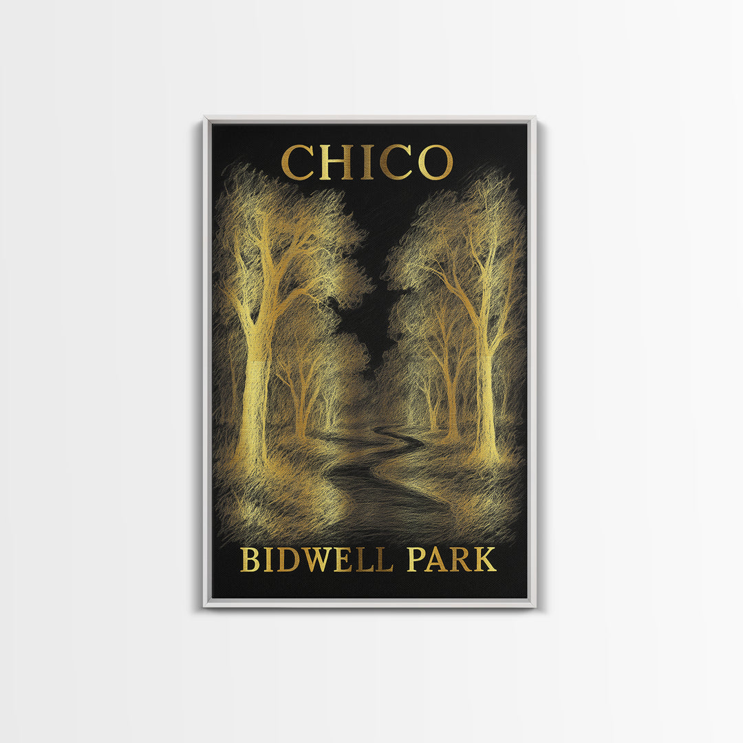 Chico California Travel Poster, Canvas Print, Black And Gold Line Art, Chico Wall Art, Wall Art, Vintage Travel Print, Travel Wall Art