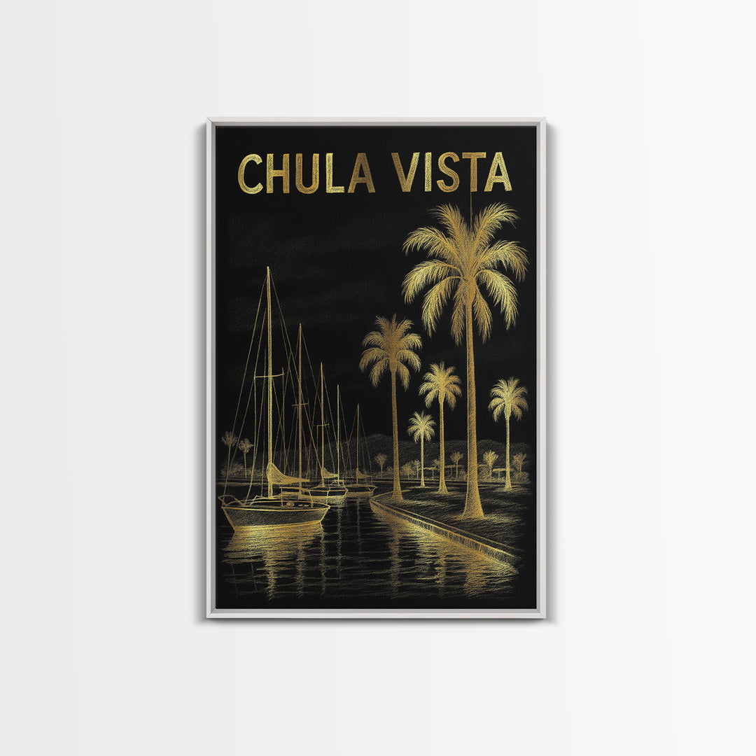 Chula Vista California Travel Poster, Canvas Print, Black And Gold Line Art, Chula Vista Wall Art, Travel Art Print, Travel Prints