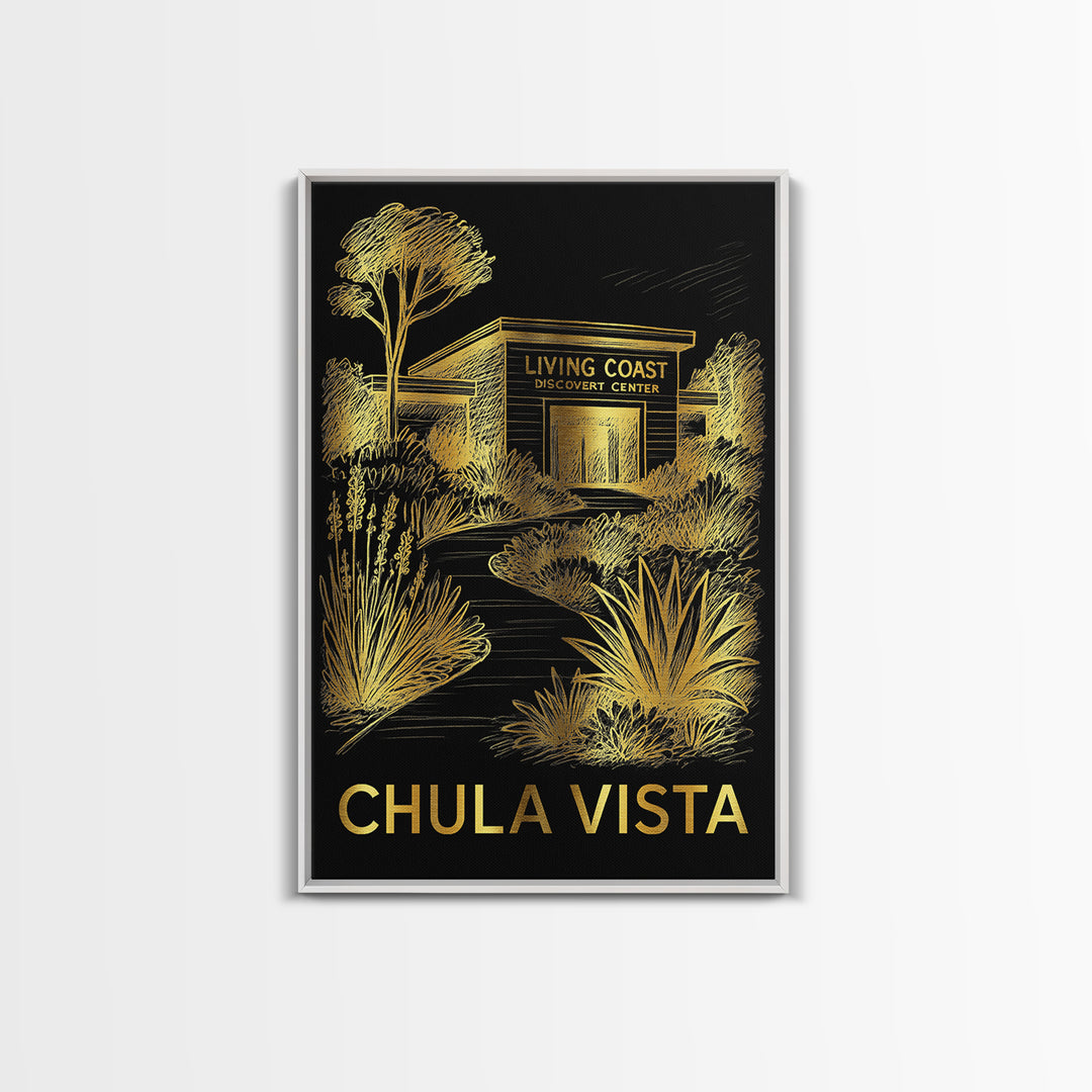 Chula Vista Travel Poster, Canvas Print, Black And Gold Line Art, Chula Vista Art Print, City Art Print, Mid Century Wall Art, Design 2