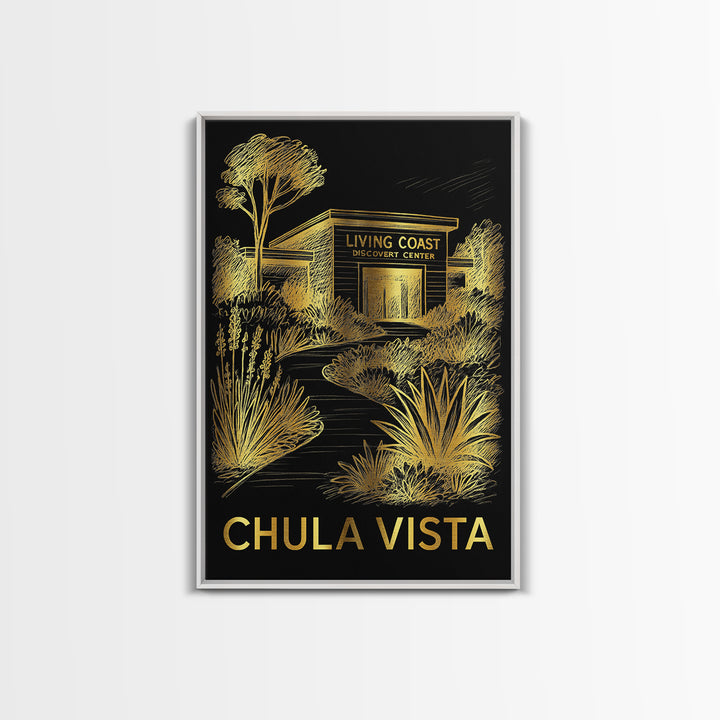 Chula Vista Travel Poster, Canvas Print, Black And Gold Line Art, Chula Vista Art Print, City Art Print, Mid Century Wall Art, Design 2