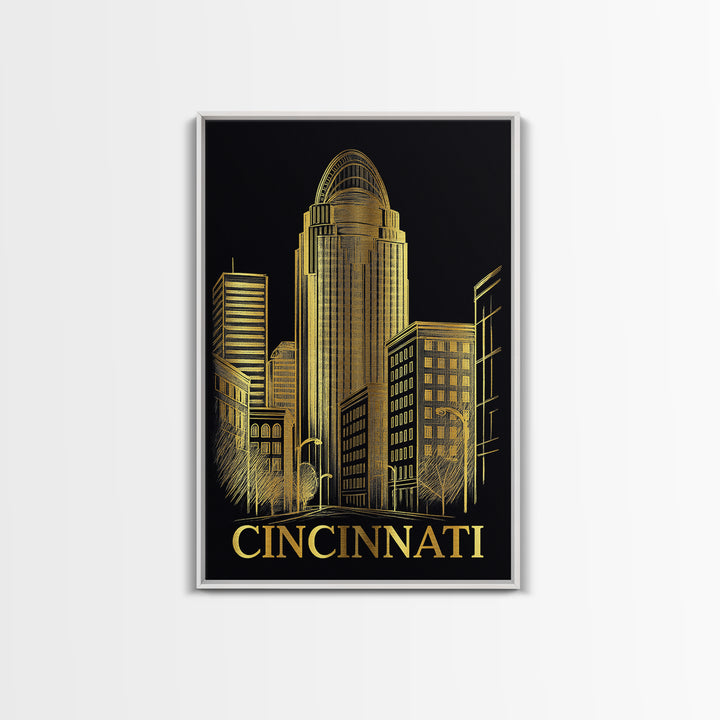 Cincinnati Travel Poster, Canvas Print, Elegant Gold City Art, Cincinnati Travel Art, Travel Poster Set, City Travel Prints, Art Print