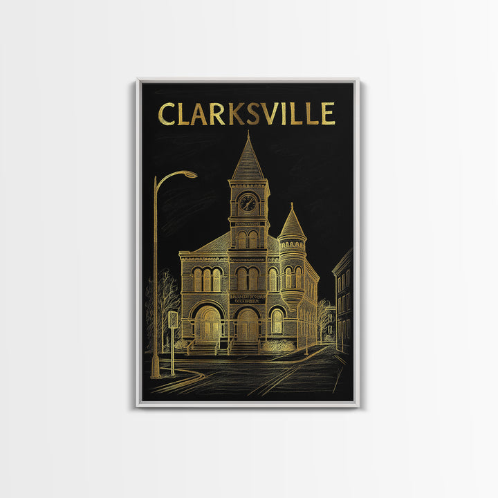 Clarksville Tennessee Travel Poster, Canvas Print, Gold Sketch Wall Art, Clarksville Travel Art, Wall Decor, City Travel Prints, Poster Art