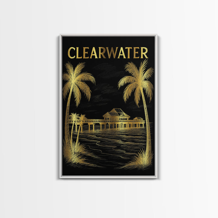 Clearwater Florida Travel Poster, Canvas Print, Dark Background Poster Art, Clearwater Poster Print, City Illustration, Vintage City Art