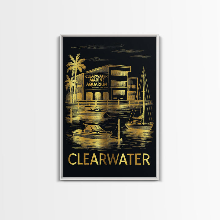 Clearwater Travel Poster, Canvas Print, Dark Background Poster Art, Clearwater Wall Art, Travel Wall Decor, City Travel Prints