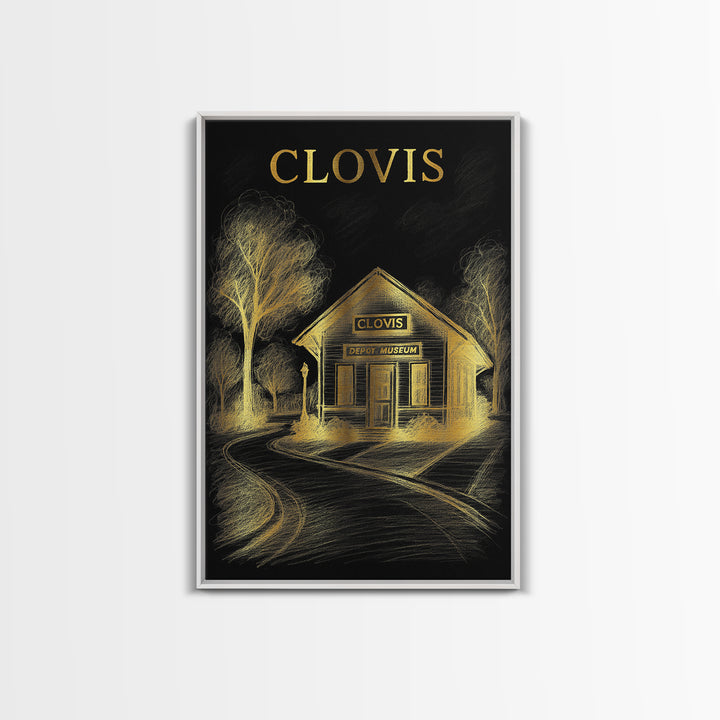Clovis California Travel Poster, Canvas Print, Black And Gold Line Art, Clovis Poster Print, Wall Decor, Travel Wall Art, Wall Art