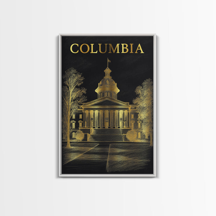 Columbia South Carolina Travel Poster, Canvas Print, Dark Background Poster Art, Columbia Poster Print, Travel Art Print, Wall Art
