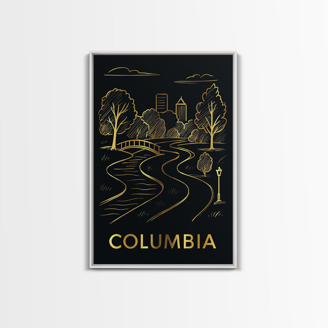 Columbia Travel Poster, Framed Canvas Print, Dark Background Poster Art, Columbia Travel Art, Living Room Wall Art, Vintage Travel Print
