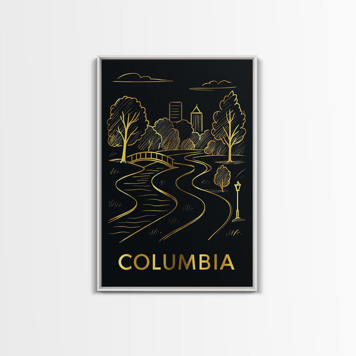 Columbia Travel Poster, Framed Canvas Print, Dark Background Poster Art, Columbia Travel Art, Living Room Wall Art, Vintage Travel Print