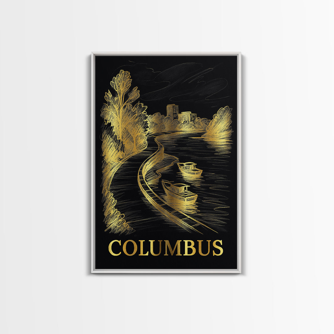 Columbus Travel Poster, Canvas Print, Dark Background Poster Art, Columbus Wall Art, Vintage Travel Art, Vintage Travel Print, Design 3