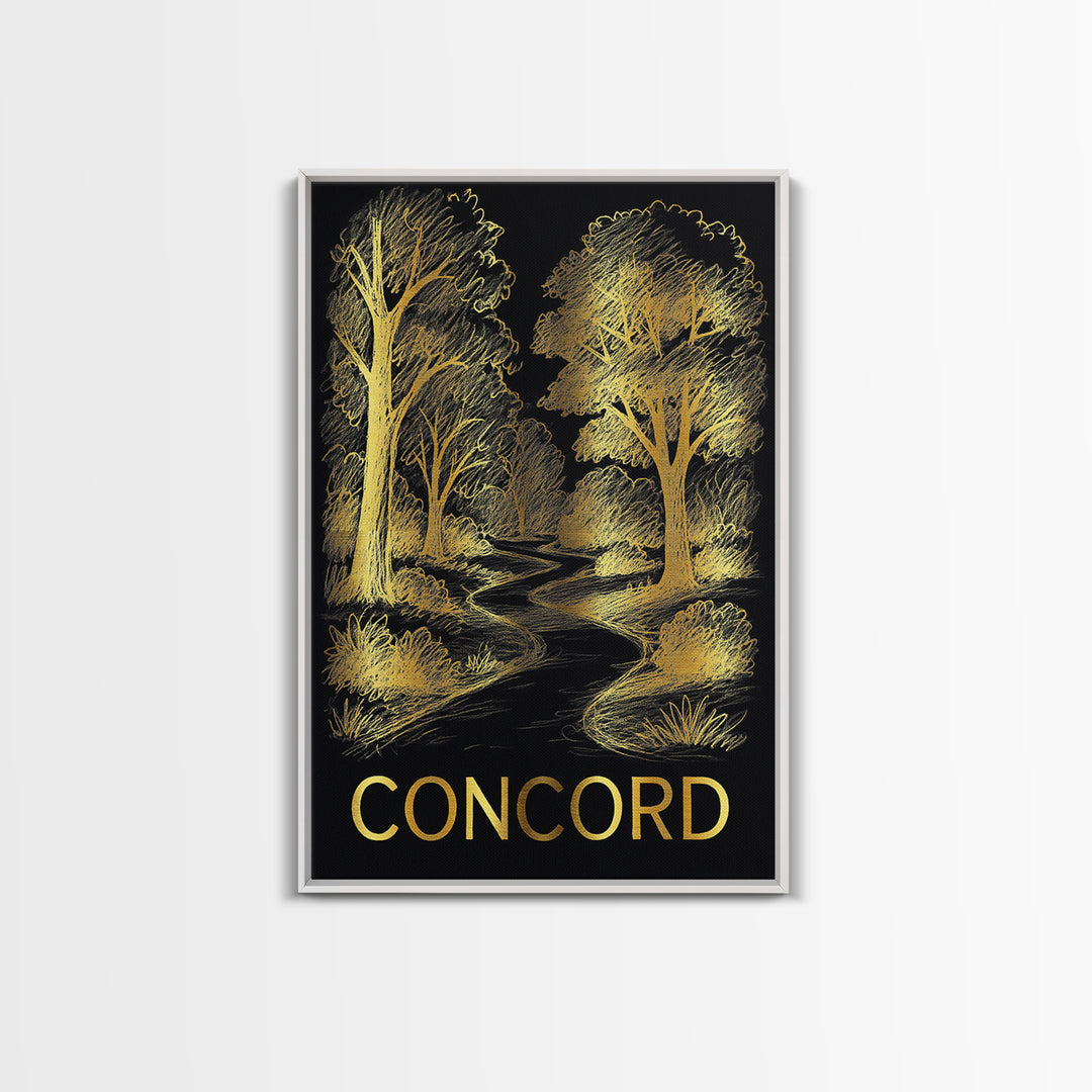 Concord Travel Poster, Canvas Print, Elegant Gold City Art, Concord Travel Art, City Illustration, Wanderlust Decor, Travel Art Print