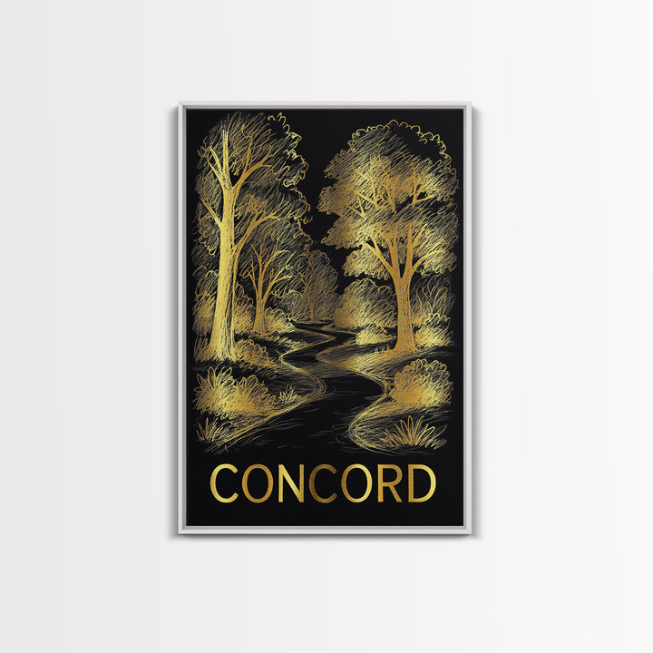 Concord Travel Poster, Canvas Print, Elegant Gold City Art, Concord Travel Art, City Illustration, Wanderlust Decor, Travel Art Print