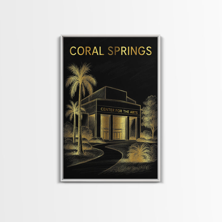 Coral Springs Florida Travel Poster, Canvas Print, Gold Sketch Wall Art, Coral Springs City Art, Office Decor, Modern Wall Decor, Design 1