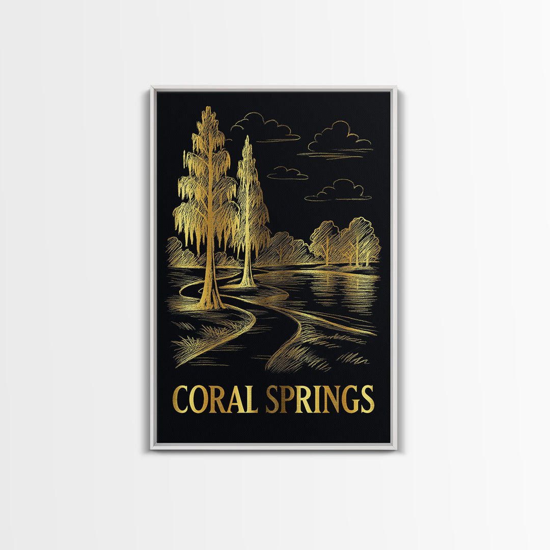 Coral Springs Travel Poster, Canvas Print, Dark Background Poster Art, Coral Springs Wall Art, Eclectic Wall Decor, Gift For Travelers
