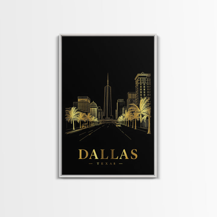 Dallas Texas Travel Poster, Canvas Print, Gold Sketch Wall Art, Dallas Wall Art, Travel Wall Art, Art Print, Vintage City Art, Art Print