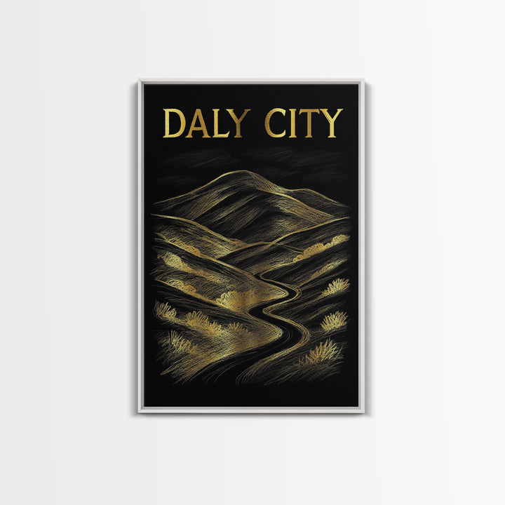 Daly City California Travel Poster, Canvas Print, Dark Background Poster Art, Daly City Art Print, Gift For Travelers, Travel Wall Decor