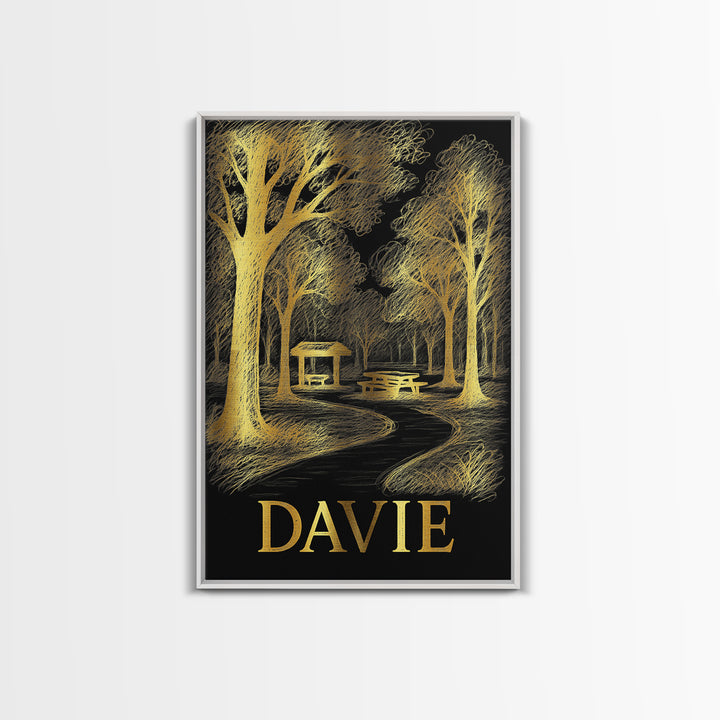 Davie Travel Poster, Framed Canvas Print, Elegant Gold City Art, Davie Travel Art, Vintage City Poster, Living Room Wall Art, Design 2