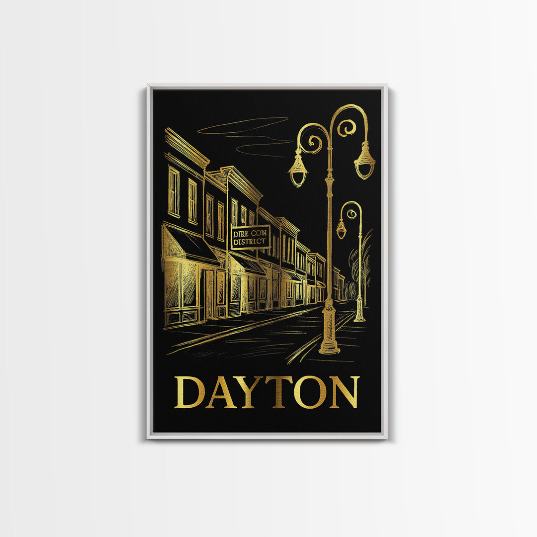 Dayton Travel Poster, Canvas Print, Gold Sketch Wall Art, Dayton City Art, Home Office Decor, Living Room Wall Art, Watercolor Skyline